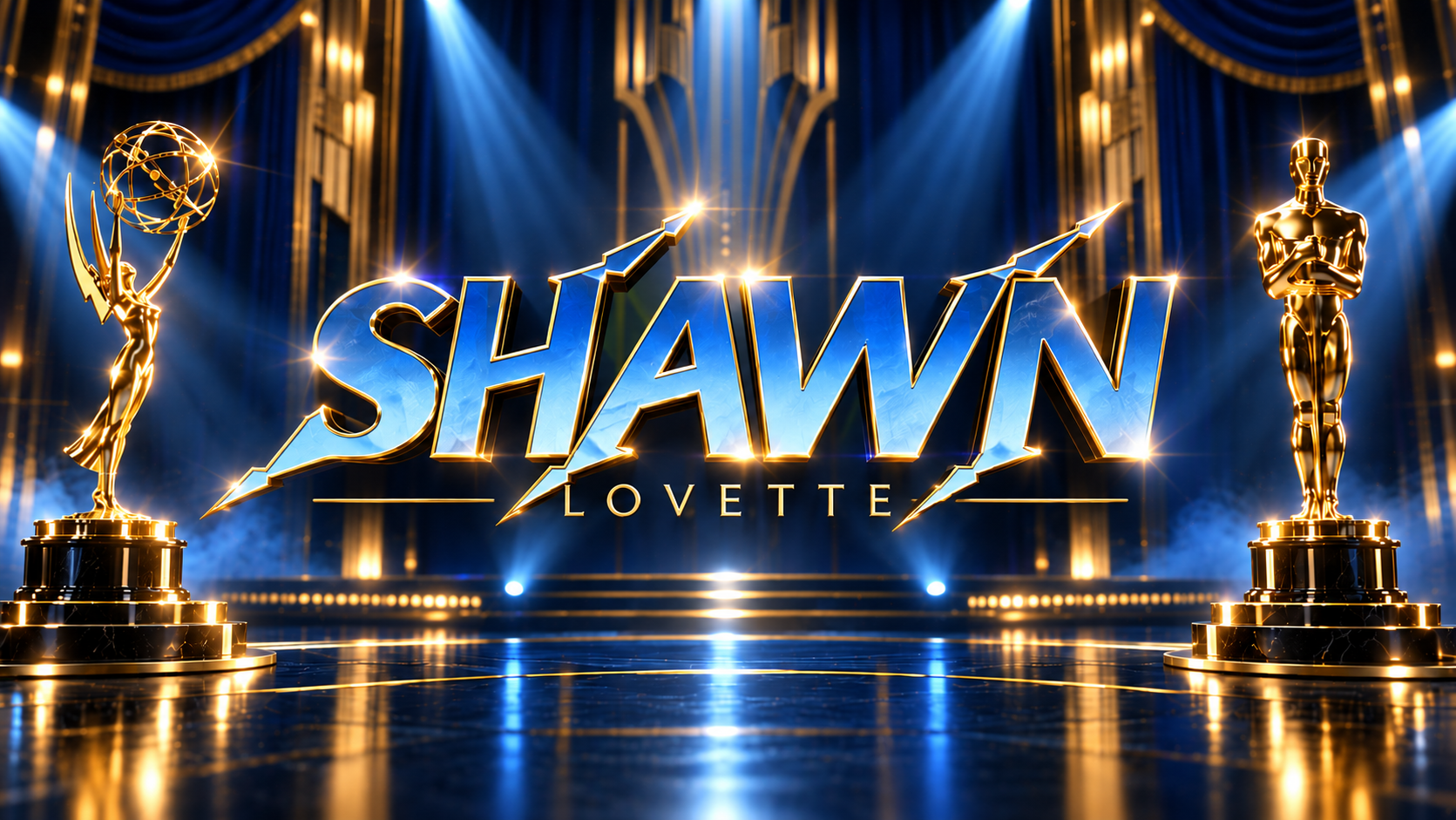 Shawn Lovette cinematic title banner with Emmy and Academy Award imagery